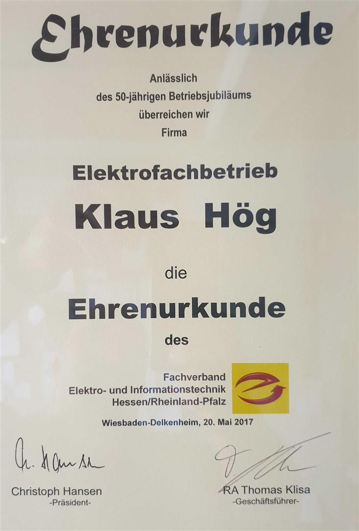 Ehrenurkunde E Innung